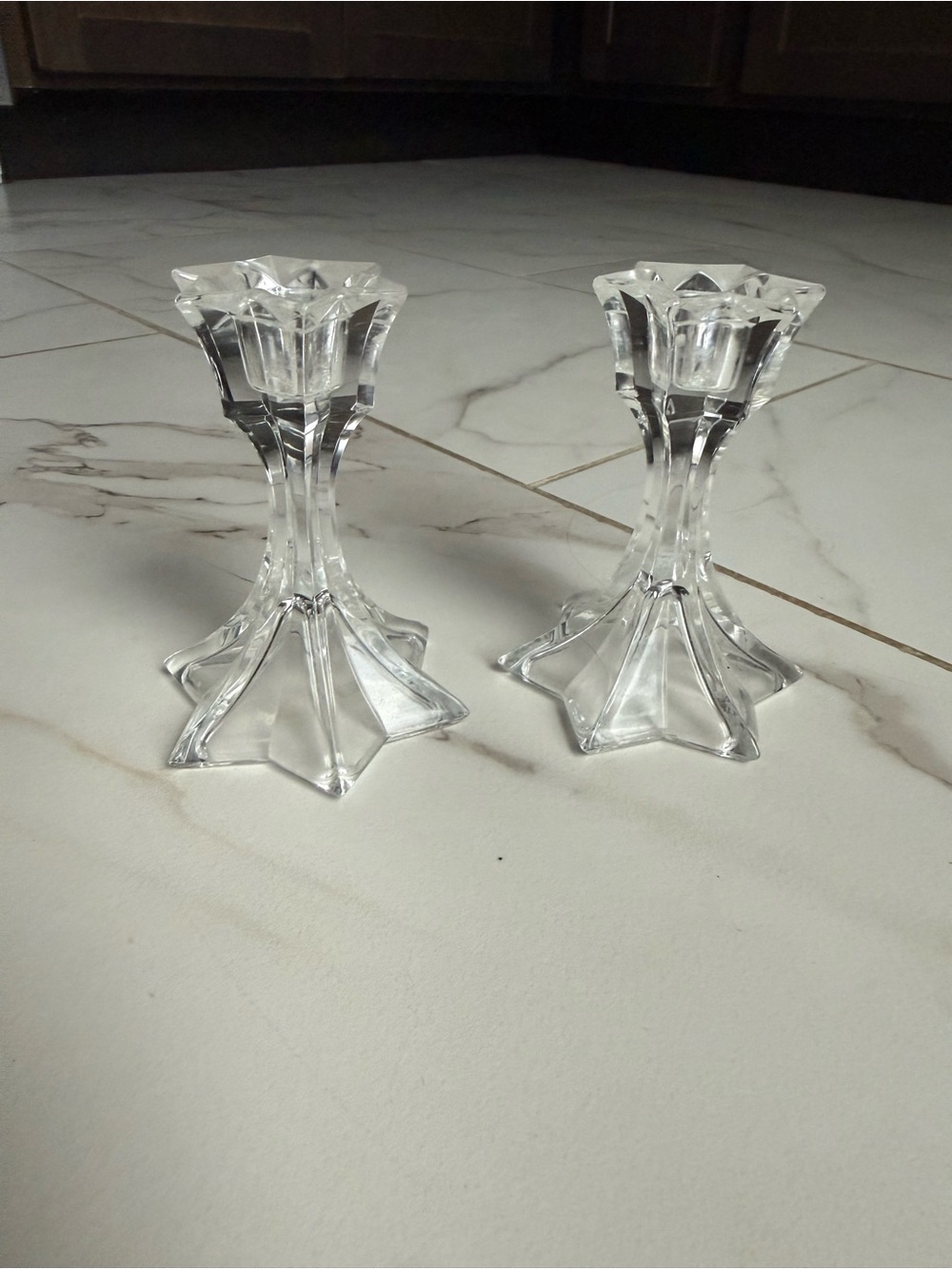 2 Glass Crystal-Style Candle Holders - Picture 1 of 4